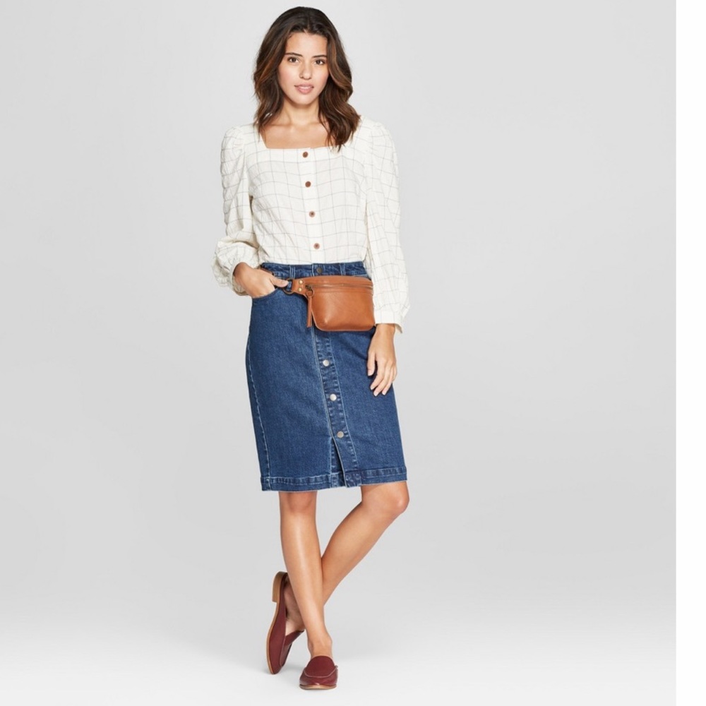 Universal thread button down denim skirt brand new without tags